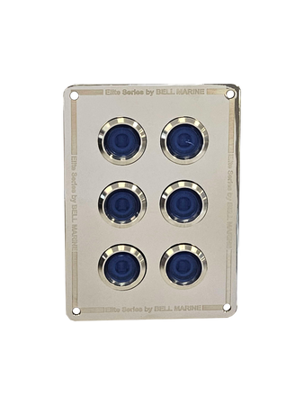 6 Gang Stainless Steel switch panel with 15A backlit switches - Rectangular