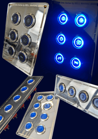 6 Gang Stainless Steel switch panel with 15A backlit switches - Rectangular