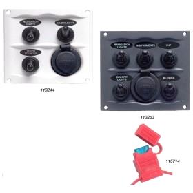 BEP Switch Panel 3 and 5 Way with 12volt Socket and Fuses - Black or White