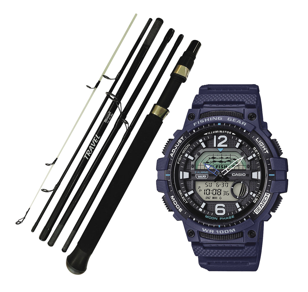 Casio Fishing Watch 6 Piece Take Apart Travel Rod Hunts Marine