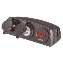 Surface Mount 12volt and USB Socket with Volt Gauge