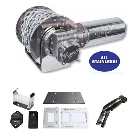 Viper Micro All Stainless Steel 1000W Electric Anchor Winch Bundle Complete with  6mm x 60m D/Braid Rope And Chain