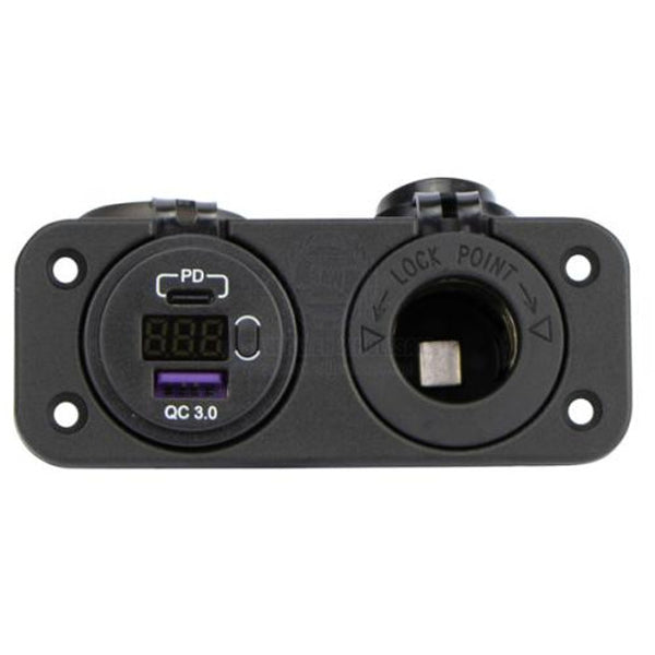 Flush Mount Dual Panel - Voltmeter, Dual USB-A / USB-C Charger & Cigarette Lighter socket