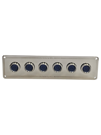 6 Gang Stainless Steel switch panel with 15A backlit switches - Horizontal