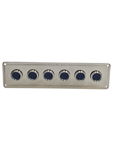 6 Gang Stainless Steel switch panel with 15A backlit switches - Horizontal