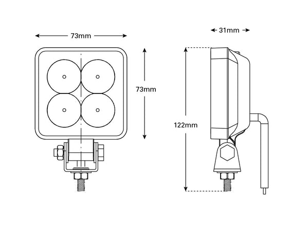 3 Inch Square 4 LED Flood Lamp - Black or White