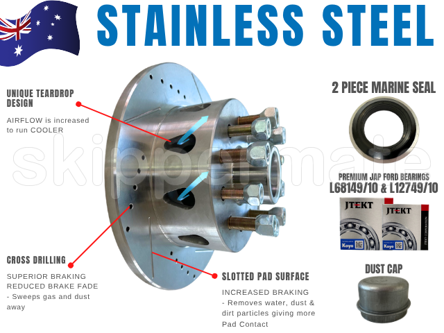 Stainless Steel MULTI FIT braked hub with FORD bearings