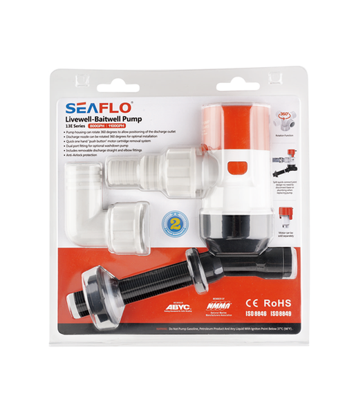 SeaFlo 12V 800GPH Live Bait Tank Pump - Angled