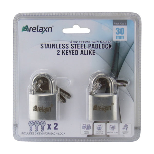 Stainless Steel Keyed Alike Padlocks - Twin Pack