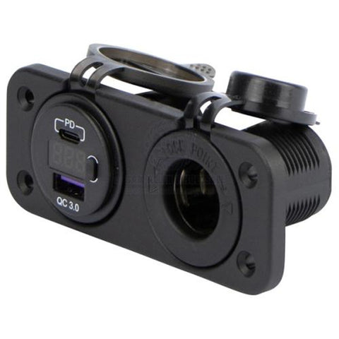 Flush Mount Dual Panel - Voltmeter, Dual USB-A / USB-C Charger & Cigarette Lighter socket