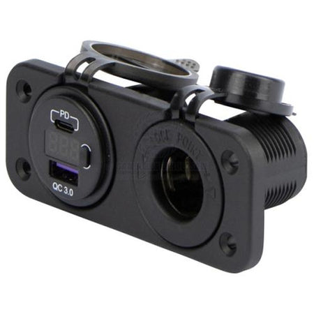 Flush Mount Dual Panel - Voltmeter, Dual USB-A / USB-C Charger & Cigarette Lighter socket