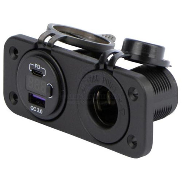 Flush Mount Dual Panel - Voltmeter, Dual USB-A / USB-C Charger & Cigarette Lighter socket