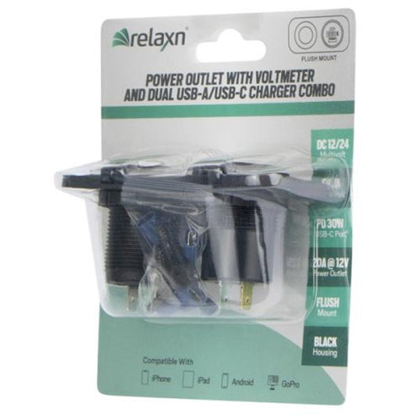 Flush Mount Dual Panel - Voltmeter, Dual USB-A / USB-C Charger & Cigarette Lighter socket