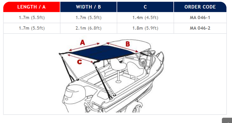 Bimini Extension Kit - 2 sizes in 3 colours