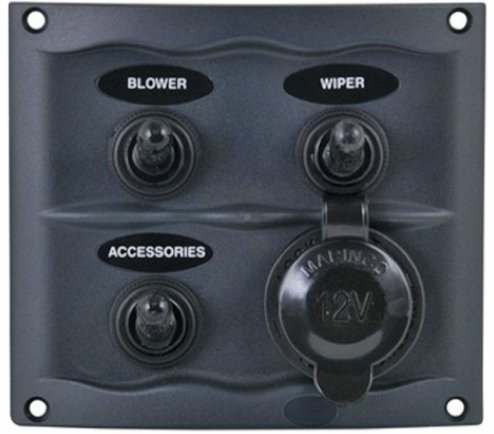 BEP Switch Panel 3 and 5 Way with 12volt Socket and Fuses - Black or White
